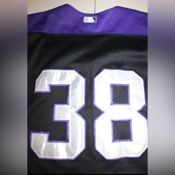 MLB Baseball Colorado Rockies #38 Jersey Sz: 54 Majestic CoolBase Black Purple - Picture 4 of 5